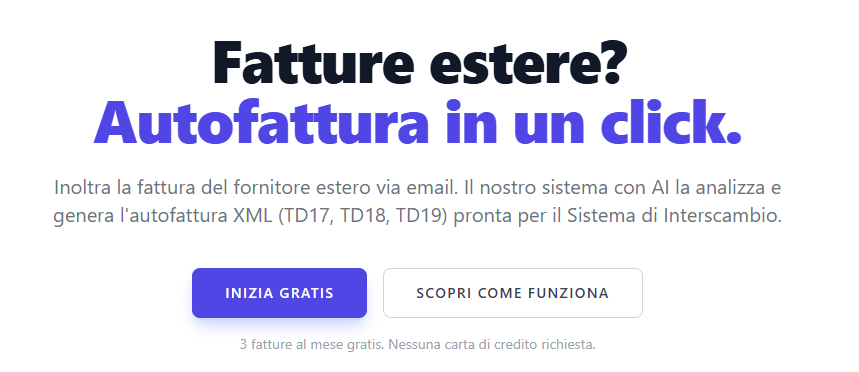 AutofatturaSprint — Fatture estere? Autofattura in un click. Genera autofatture TD17, TD18, TD19 in automatico.
